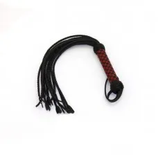 Kožená kočka s opletenou rukojetí červeno-černou